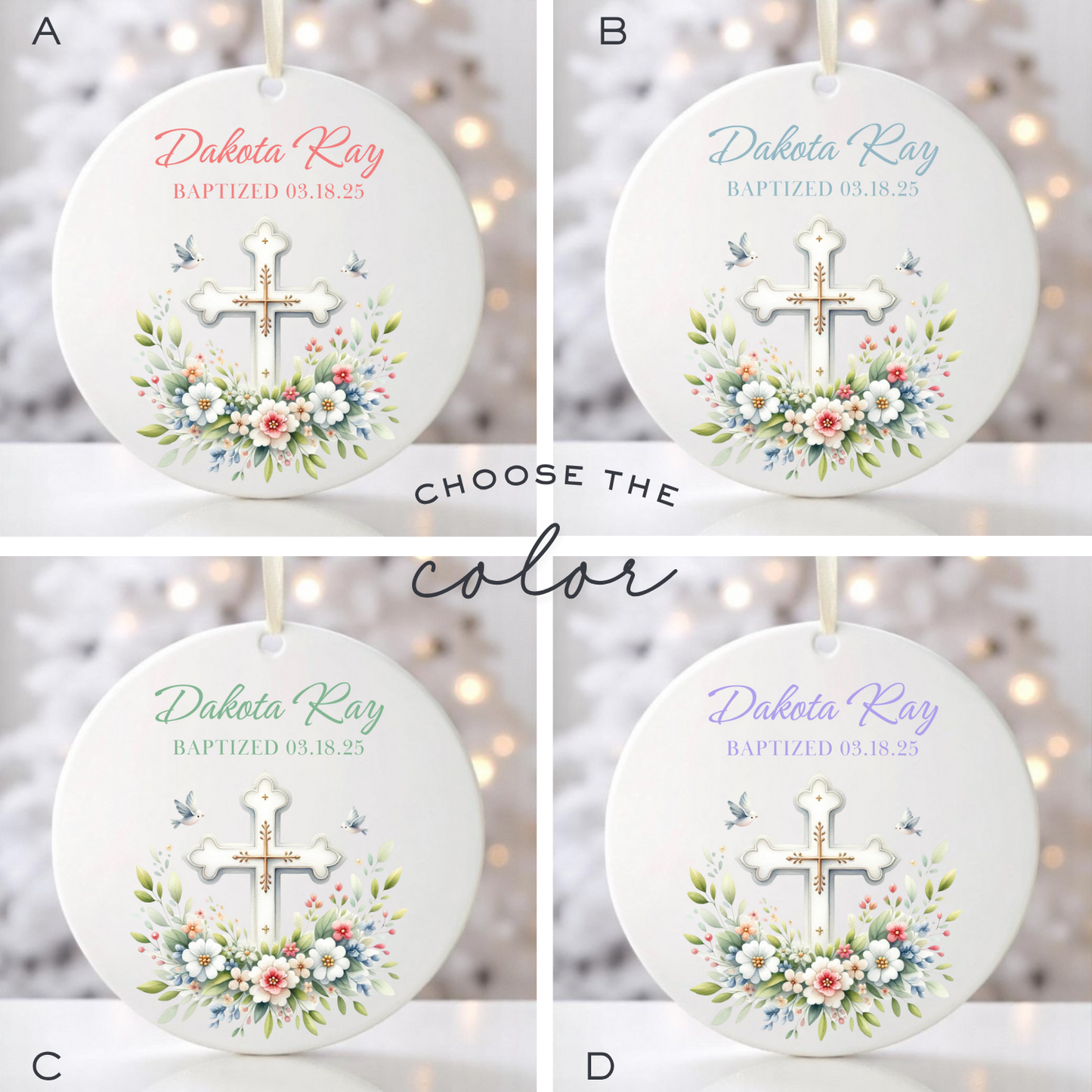 BAPTISM FLORAL CROSS ORNAMENT