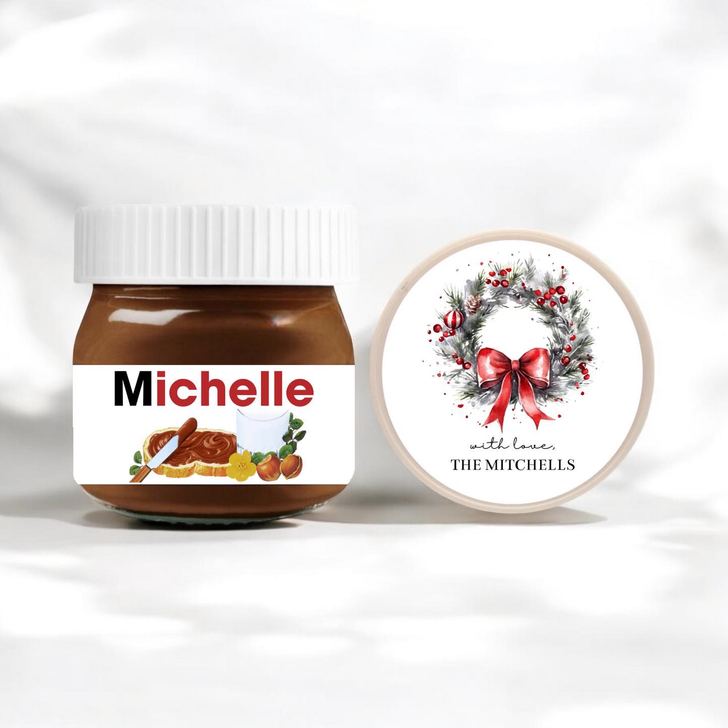 Nutella favors with Christmas wreath