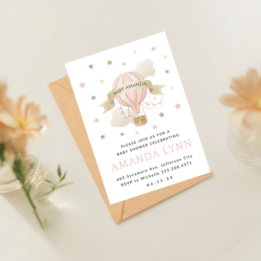 PINK HOT AIR BALLOON INVITATIONS