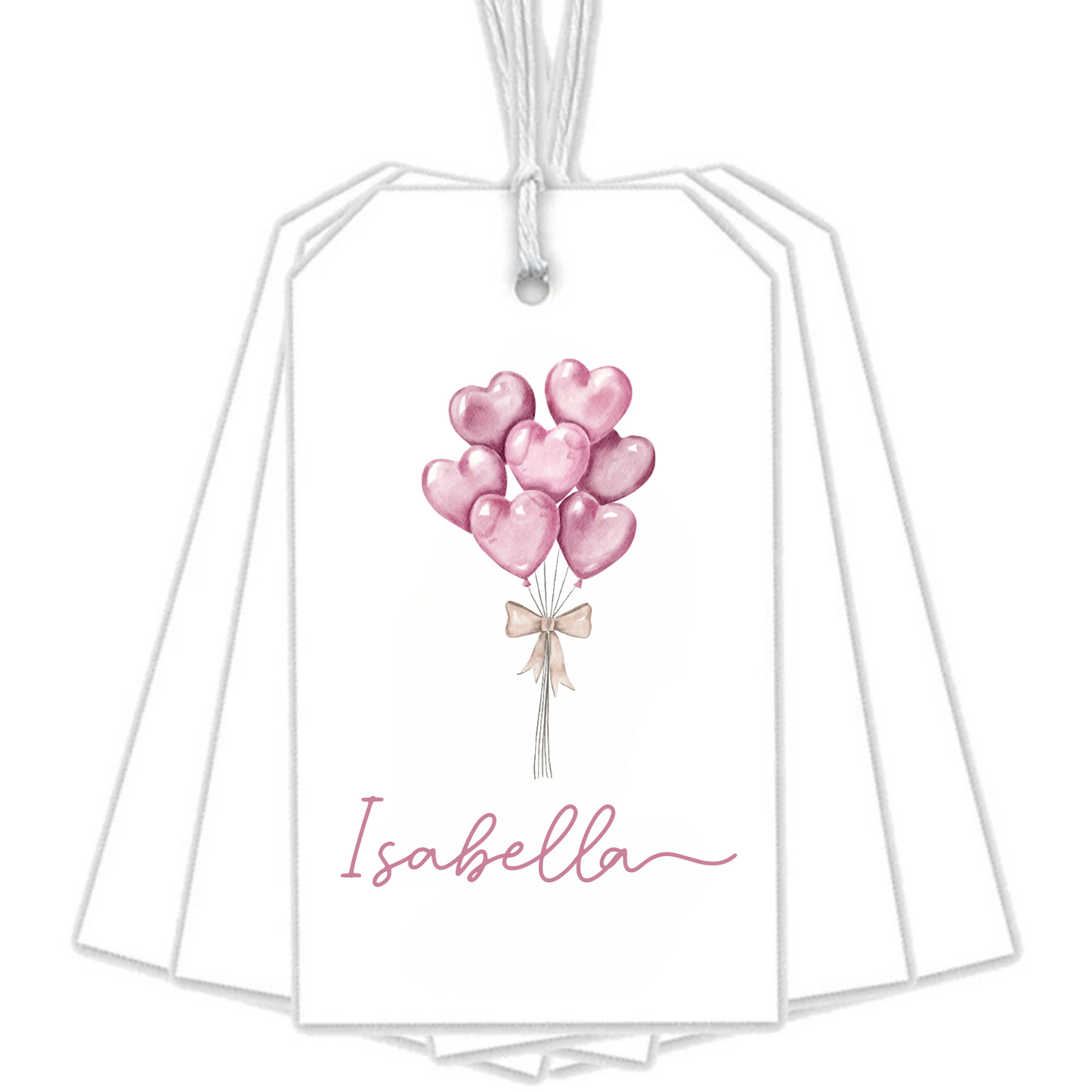 PINK HEART BALLOONS GIFT TAGS