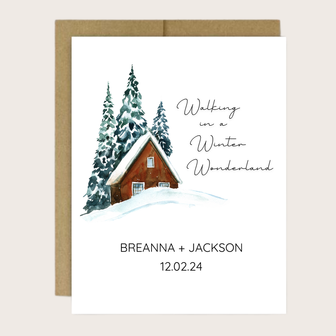 A personalized greeting card with a holiday-themed initial M.