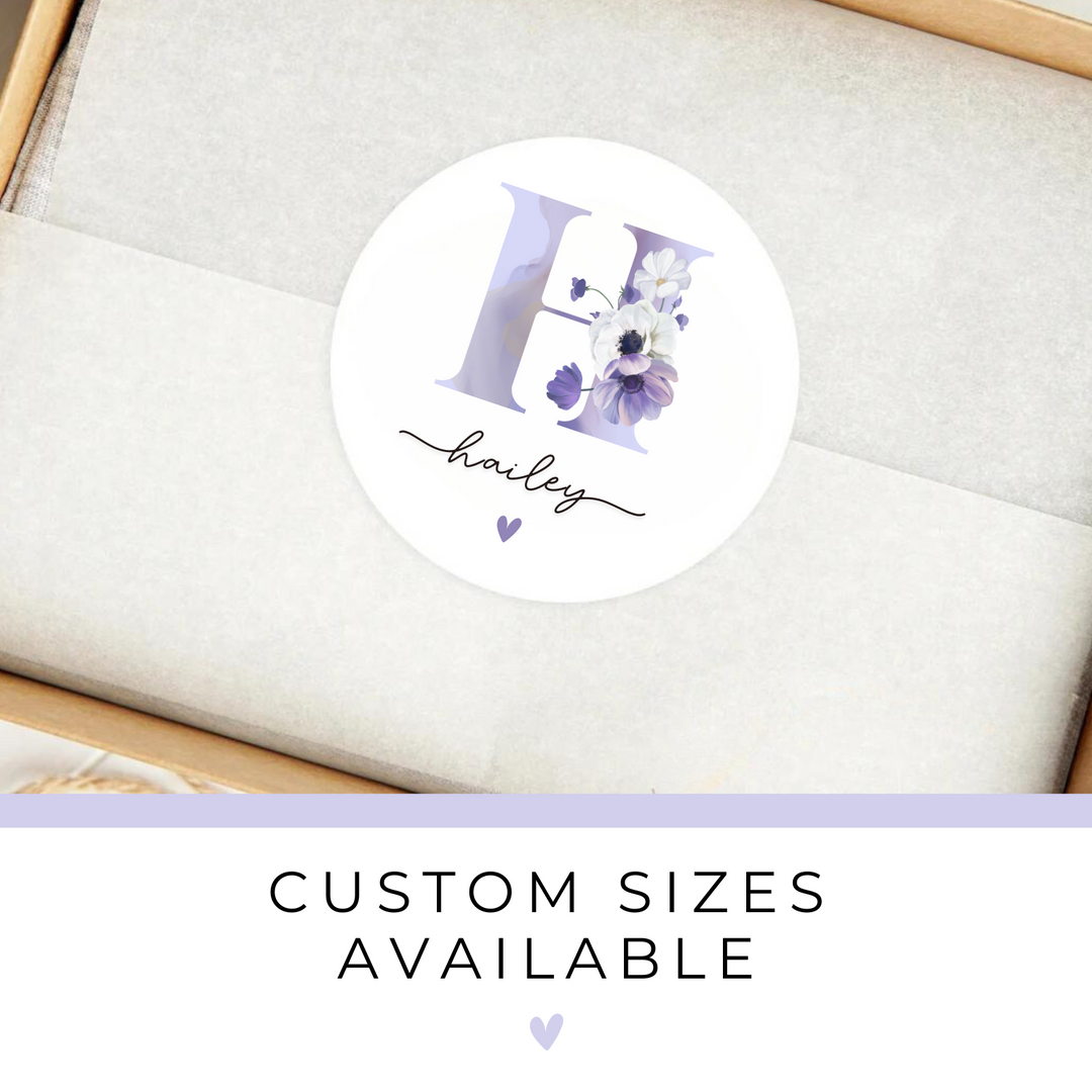 PURPLE FLORAL INITIAL LABELS