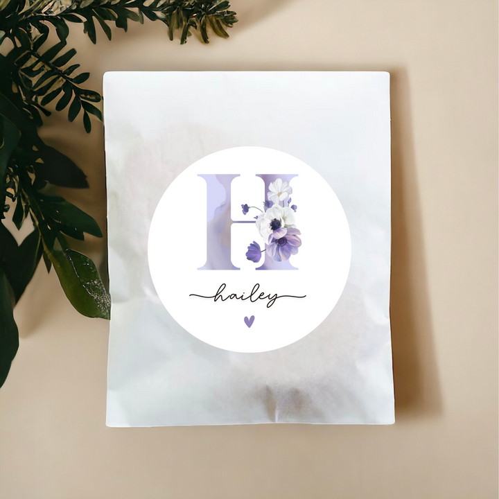 PURPLE FLORAL INITIAL LABELS