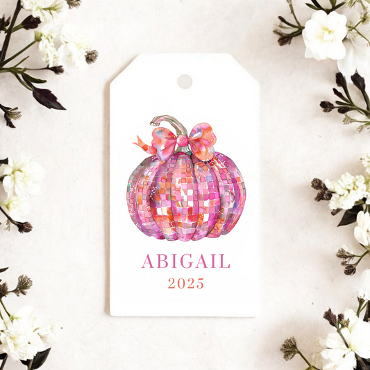 PINK DISCO PUMPKIN GIFT TAGS