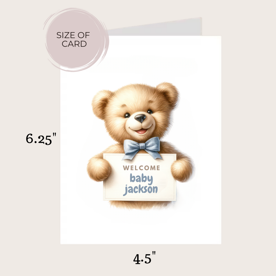 BLUE TEDDY BEAR WELCOME CARD