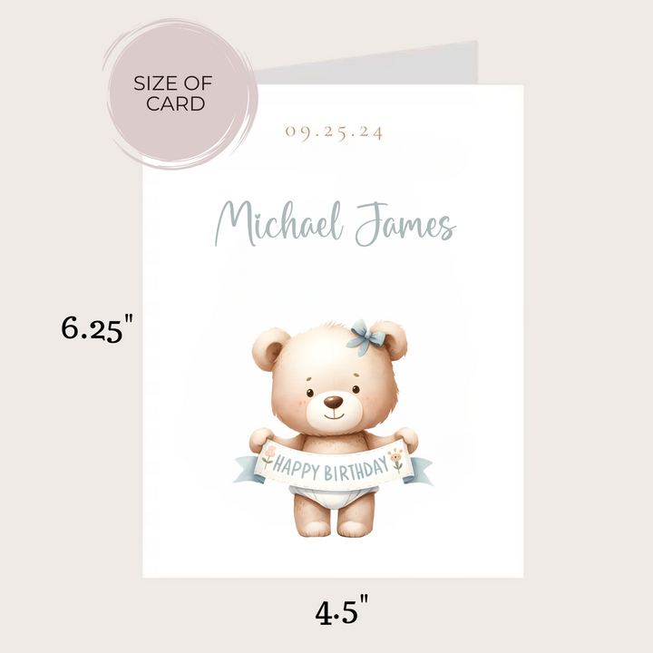 BLUE TEDDY BEAR BIRTHDAY CARD