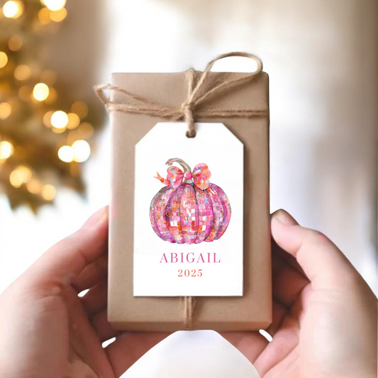 PINK DISCO PUMPKIN GIFT TAGS