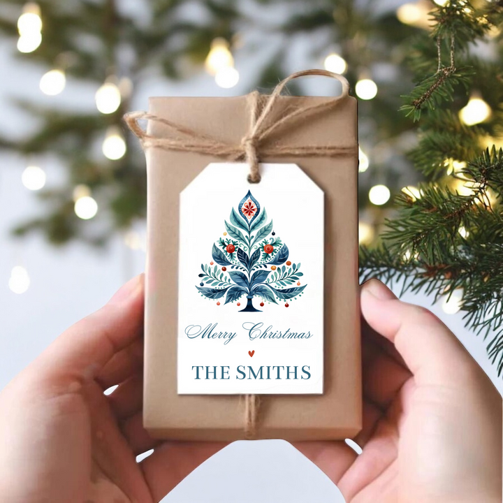 BLUE SCANDONAVIAN TREE GIFT TAGS