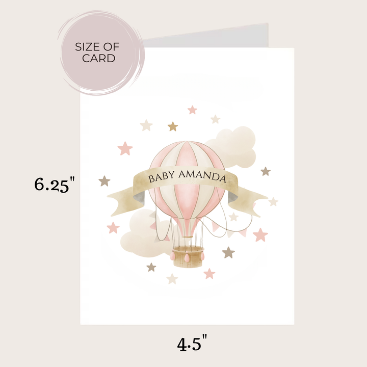 PINK HOT AIR BALLOON BABY CARD