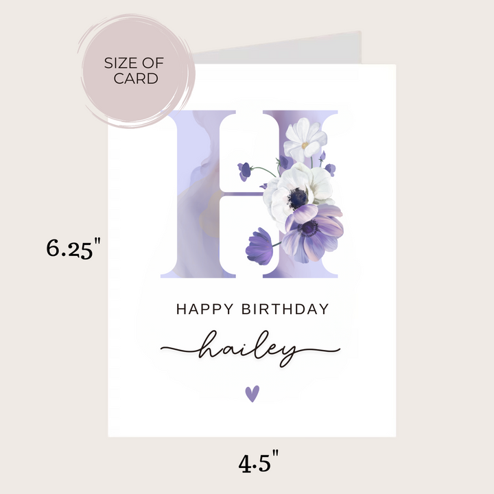 PURPLE FLORAL INITIAL CARD