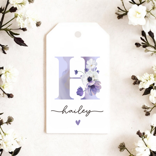PURPLE FLORAL INITIAL GIFT TAGS
