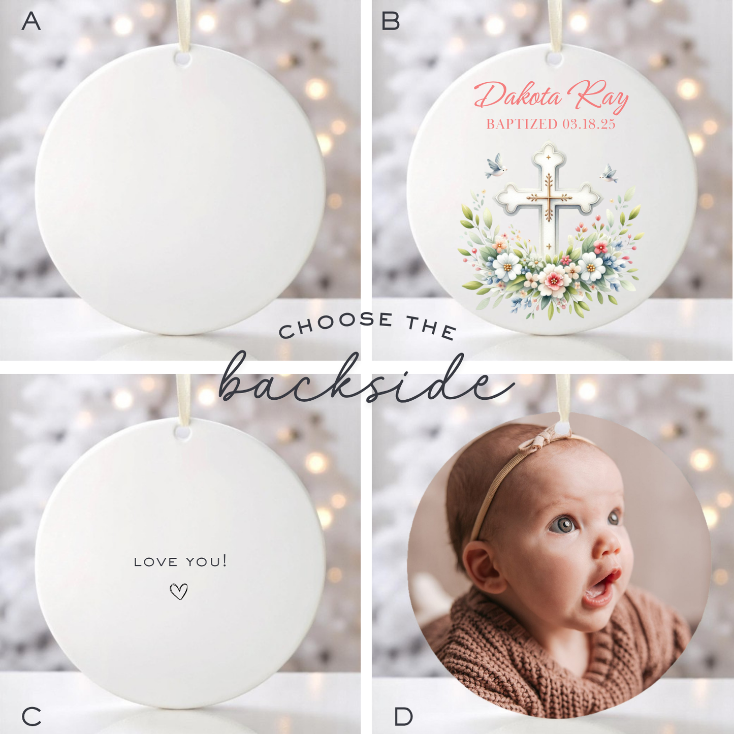 BAPTISM FLORAL CROSS  ORNAMENT