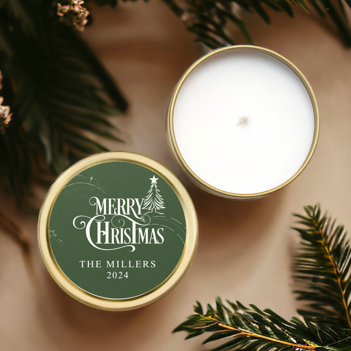 GREEN MERRY CHRISTMAS CANDLE FAVORS