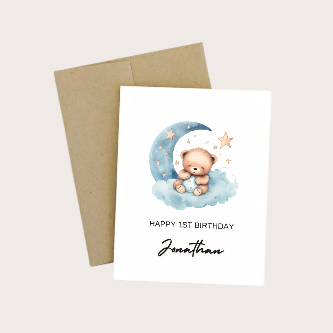 BLUE SLEEPY TEDDY BEAR CARD