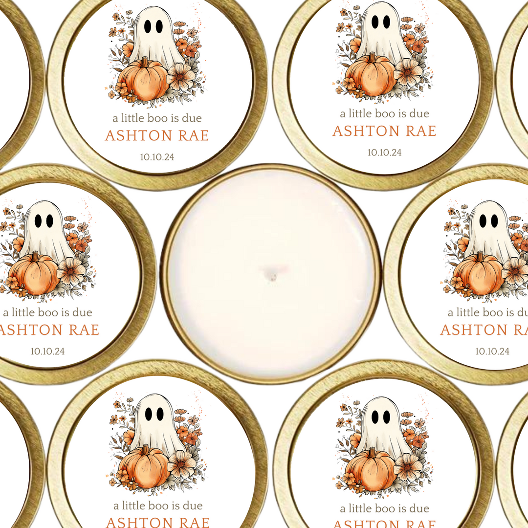 Bulk candles with a ghost and floral pumpkin design.