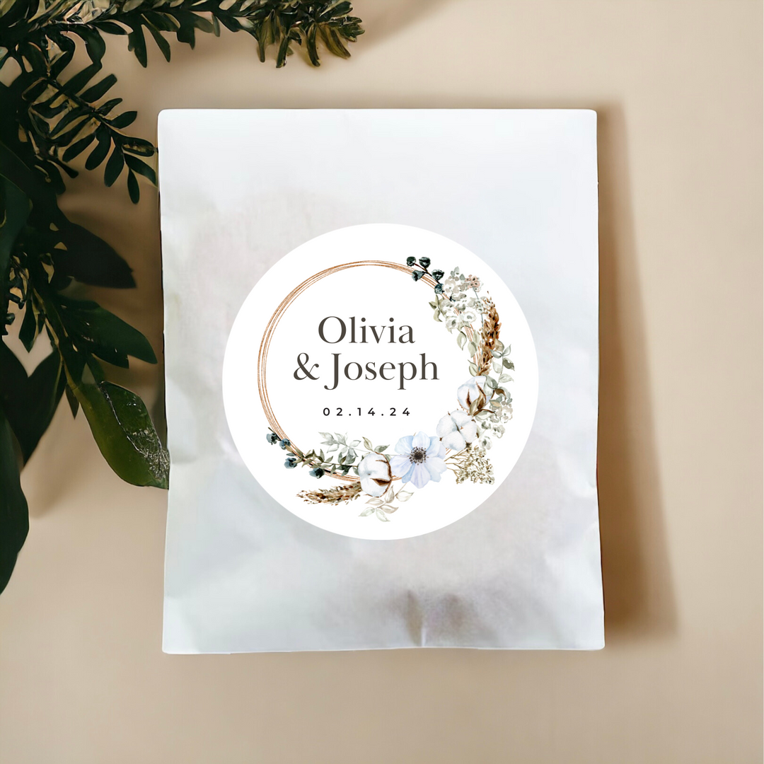 BOHO FLORAL WREATH STICKER LABELS