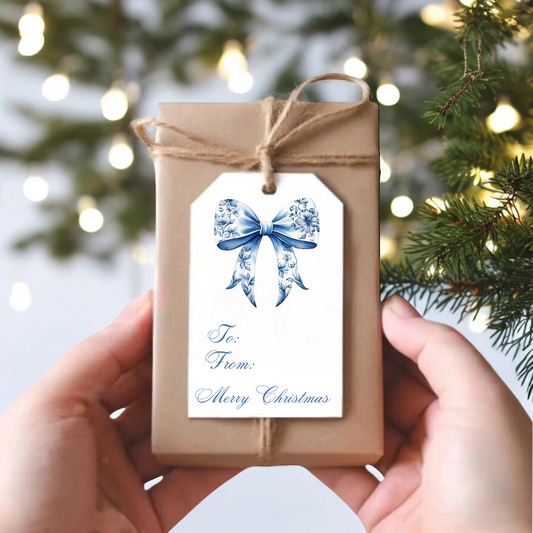 BLUE CHINOISERIE BOW GIFT TAGS