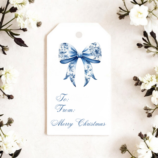 BLUE CHINOISERIE BOW GIFT TAGS