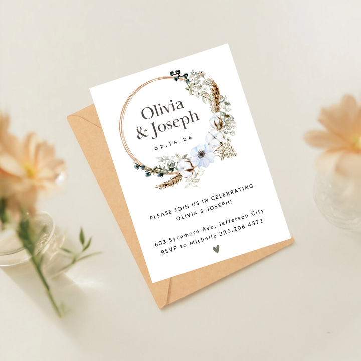 BOHO FLORAL WREATH INVITATIONS