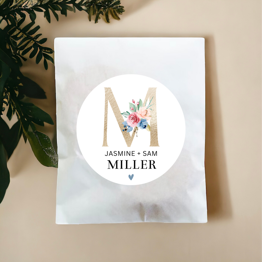 GOLD FLORAL INITIAL LABELS