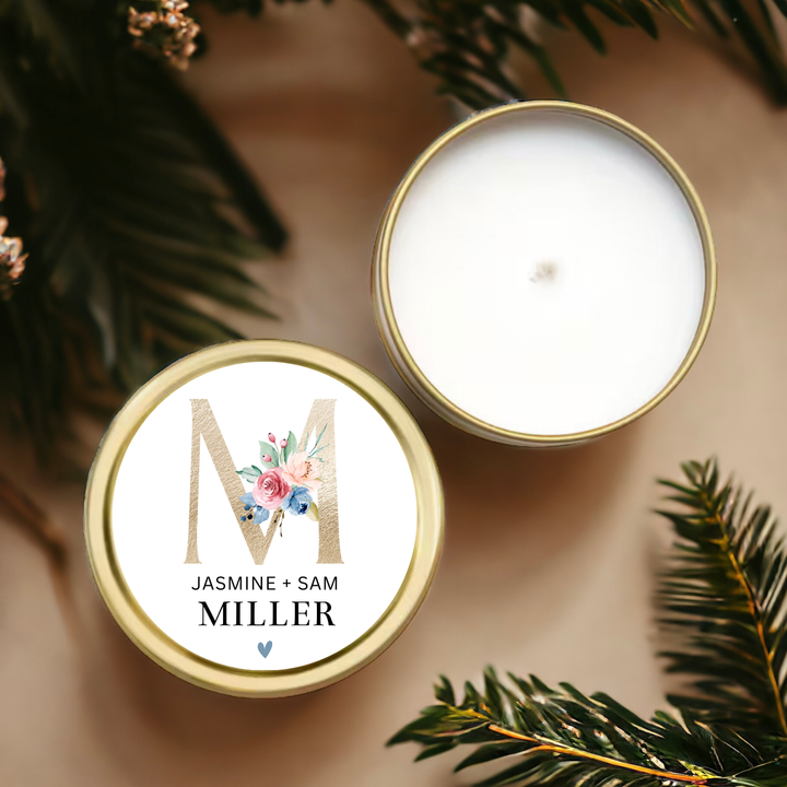 GOLD FLORAL INITIAL CANDLE