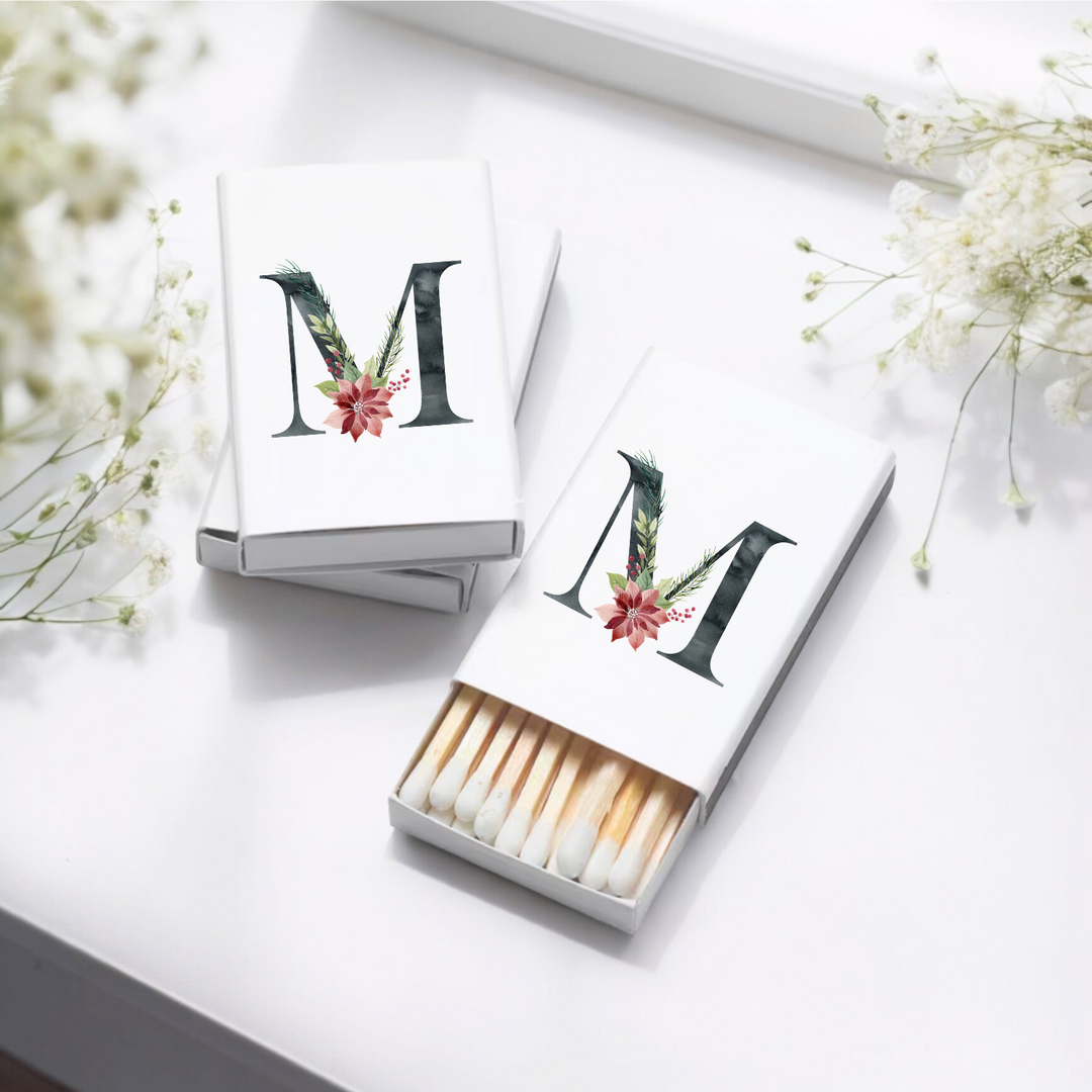 Personalized safety matches with the letter M.