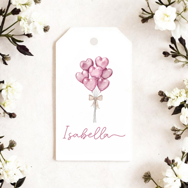 PINK HEART BALLOONS GIFT TAGS