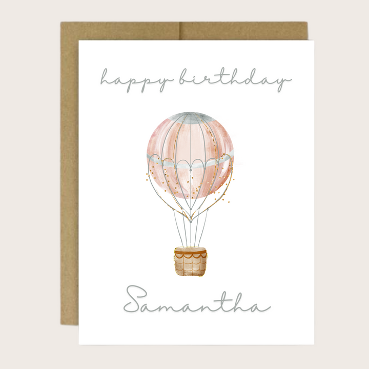 PINK HOT AIR BALLOON BIRTHDAY CARD