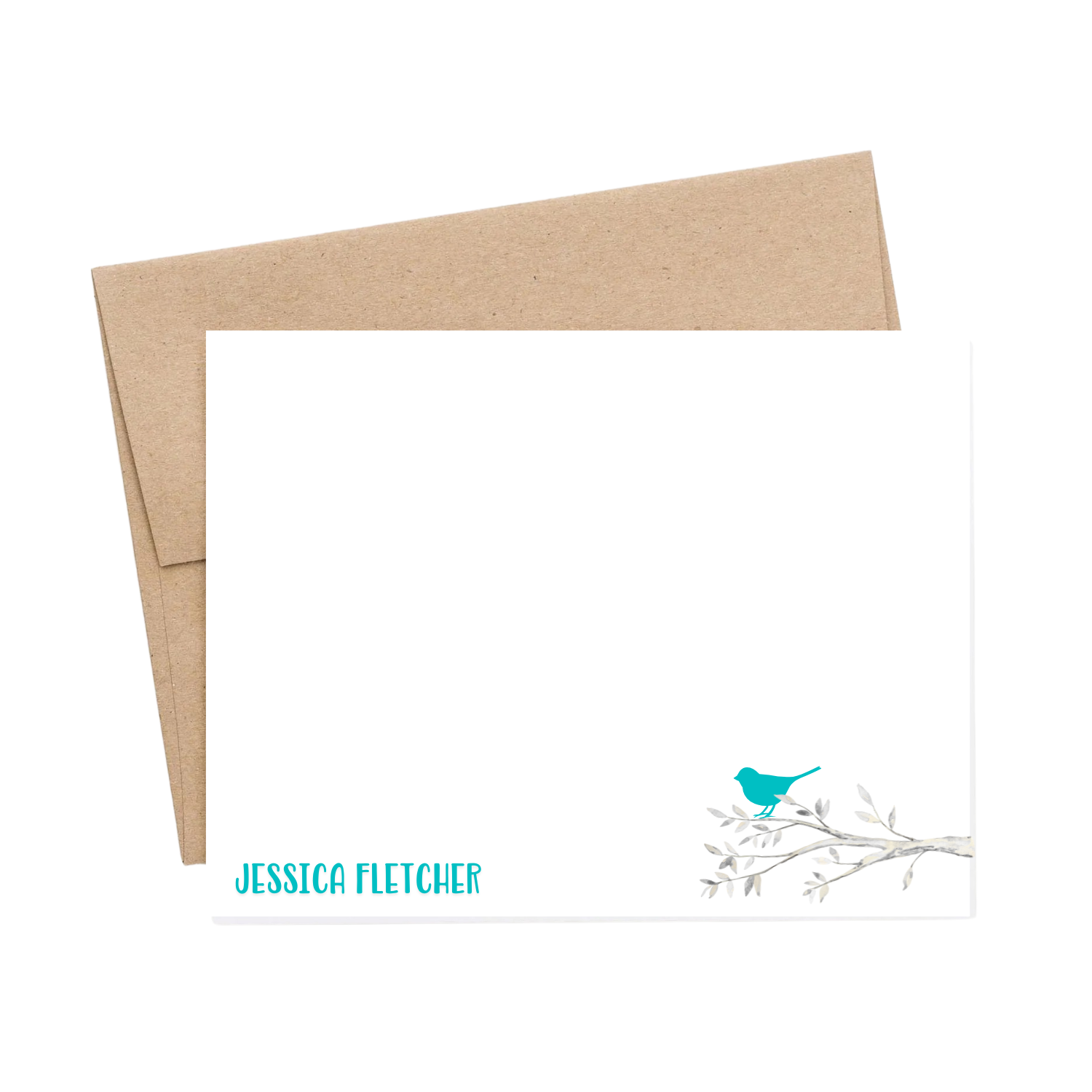 Personalized bird on branch note cards