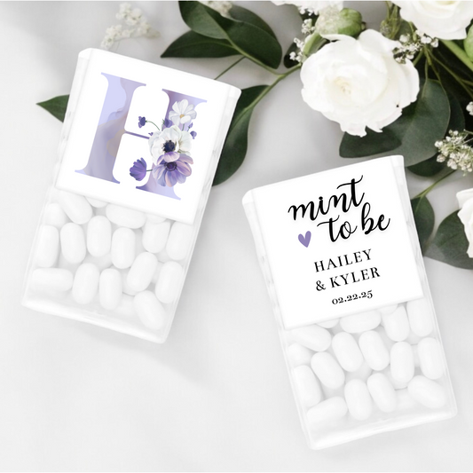 PURPLE FLORAL INITIAL MINT TO BE LABELS